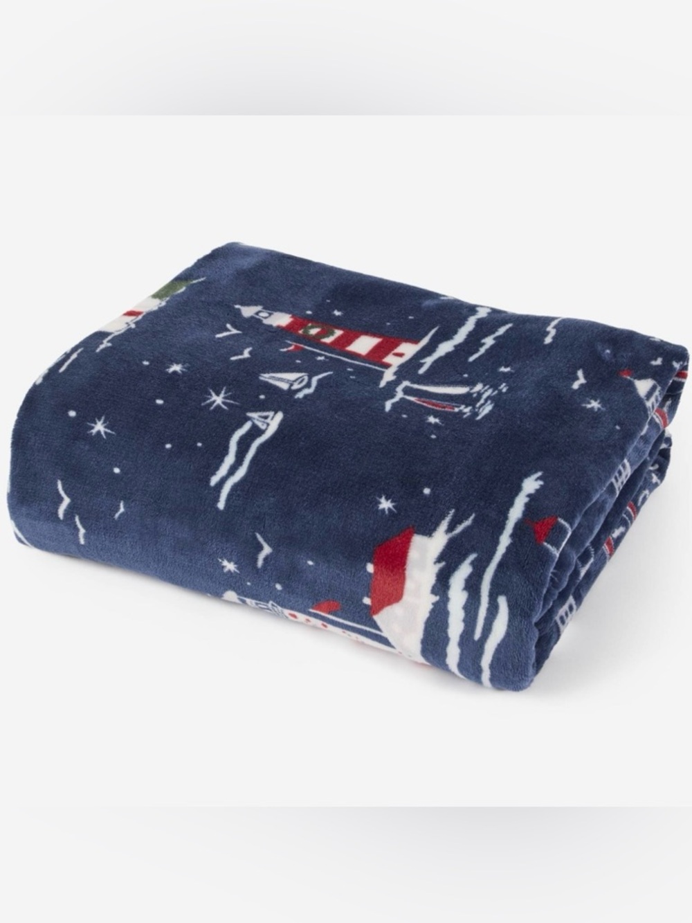 • NWT • Navy Holiday Lighthouse Fleece Throw Blanket • Ready to Gift